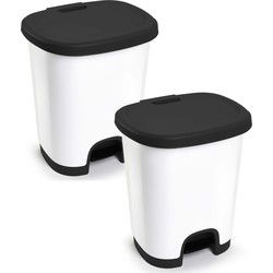 PlasticForte Pedaalemmer - 2x - wit/zwart - 18L - 33 x 28 x 40 cm - Pedaalemmers