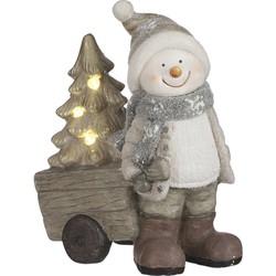 House of Seasons Sneeuwman Kerstmis Figuur - 31x20x40 cm - Grijs