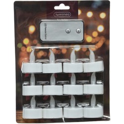 Lumineo LED kaarsjes theelichtjes - 12x stuks - wit - afstandsbediening - LED kaarsen