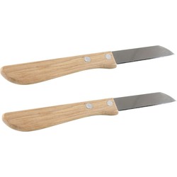 Keukenmesjes/aardappelschilmesjes - 2x stuks - hout/rvs - bruin - 17 cm - Schilmessen