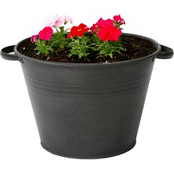 Mega Collections plantenpot/bloempot Farmer - zink - zwart - D35 X H25 cm - IJzeren emmer / teil