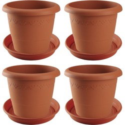 4x stuks bloempotten met onderschaal terra cotta rond diameter 40 cm - Plantenpotten