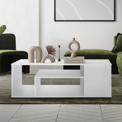 ML-Design Salontafel in wit 110 x 50 x 41 cm, Ruime salontafel met 4 planken op 3 niveaus, Moderne sofatafel met veel opbergruimte, Houten bijzettafel, Salontafel Houten tafel