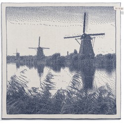 Knit Factory Molens Gebreide Keukendoek - Keukenhanddoek - Ecru/Jeans - 50x50 cm