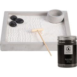 Japanse zen tuin voor thuis/kantoor - wit/zwart zand - 20 x 20 cm - Beeldjes