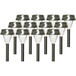 12x Buitenlamp/tuinlamp straatlantaarn Lantern 24 cm RVS op steker - Prikspotjes