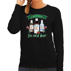 Bellatio Decorations foute kersttrui/sweater dames - IJskoud bier - zwart - Christmas beer XL - kerst truien