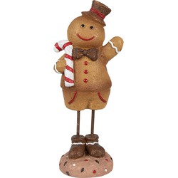 Clayre & Eef Kerstdecoratie Beeld Gingerbread man 10x8x23 cm Bruin Kunstleer Metaal