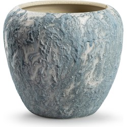 Jodeco Plantenpot/bloempot Marble - wit/ijsblauw - keramiek - D20 x H18 cm - Plantenpotten