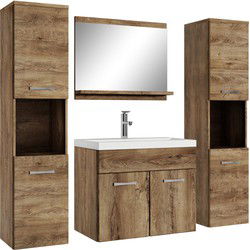 Badplaats Badkamermeubel Set Montreal XL 60 x 35 cm - Bruin eiken - Badmeubel met spiegel en zijkasten