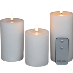 3ST WIT KAARS WAX RUSTIEK 3D LONT 7,5X10/12,5/15CM AFSTANDSBEDIENING 3X3AAA