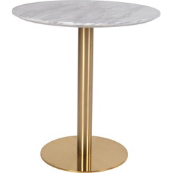 Bolzano Dining Table - Dining table with top in marble look and base in brass look Ã¸70x75cm