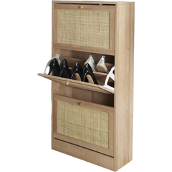 MISOU Bali Schoenenkast - met 3 Lades - Schoenen - Opbergsysteem - Rotan - Bruin - Hout - Schoenenrek - Hal organizer - 18 paar