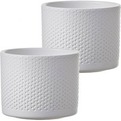 Mica Decorations Bloempot - 2x - wit - relief - keramiek - 12 x 10 cm - Plantenpotten