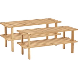 Set van 2x stuks bamboe houten schoenenrek/schoenenstandaard 2-laags 70 x 26 x 30 cm - Schoenenrekken