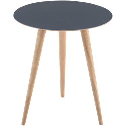 Arp side table houten bijzettafel whitewash - met linoleum tafelblad smokey blue - Ø 45 cm