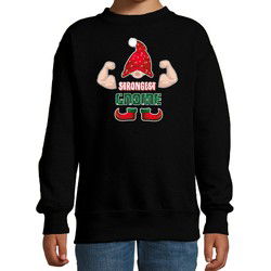 Bellatio Decorations kersttrui/sweater voor jongens - Sterkste Gnoom - zwart - Kerst kabouter 9-11 jaar (134/146) - kerst truien kind