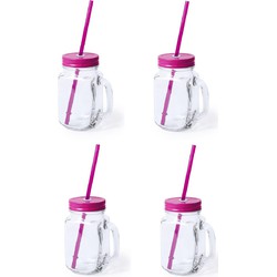 6x stuks Drink potjes van glas Mason Jar roze deksel 500 ml - Drinkbekers