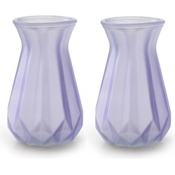 2x Stuks Bloemenvazen - lila paars/transparant glas - H15 x D10 cm - Vazen