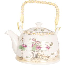Clayre & Eef Theepot met Filter Beige Roze Porselein Bloemen