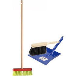 Speelgoed schoonmaak set stoffer en blik met bezem blauw - Stoffer en blik