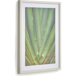 Kave Home - Lyn houten schilderij wit aloë vera groen 50 x 70 cm