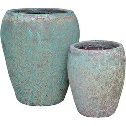 PTMD Bloempot Nasser - 60x60x70 cm - Keramiek - Wit - Set van 2