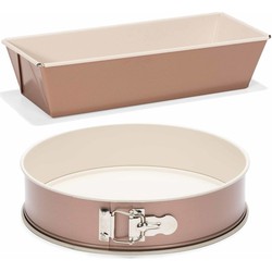 Set van 2x rose gouden bakvormen voor cake en taart 25 en 24 cm - Cakevormen