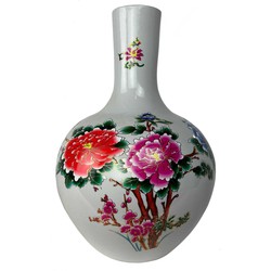 Fine Asianliving Chinese Vaas Wit Bloemen Pioenen Handgemaakt