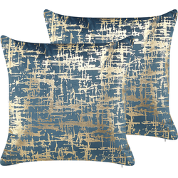 GARDENIA  - Sierkussen set van 2 - Blauw - 45 x 45 cm - Fluweel