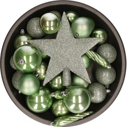 Bellatio Decorations Kerstballen - met piek - 33 stuks - salie groen - 5-6-8 cm - Kerstbal