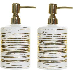 2x stuks zeeppompjes/zeepdispensers wit met gouden strepen van glas 450 ml - Zeeppompjes