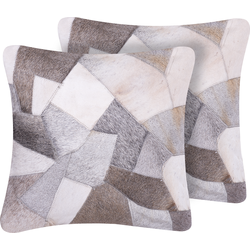 NEELOOR  - Sierkussen set van 2 - Grijs - 45 x 45 cm - Leer