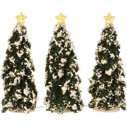 Snowy Conifer with lights battery operated 3 pieces - h22xd9cm