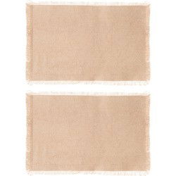 Secret de Gourmet placemats Kenya - 4x - beige - 45 x 30 cm - katoen - met franjes - Placemats