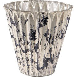 Clayre & Eef Theelichthouder  Ø 10x10 cm Grijs Beige Glas Waxinelichthouder