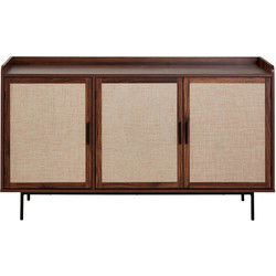 Dressoir met 3 deuren in notenhoutdecor en fronten van stof L140 cm - JETSON
