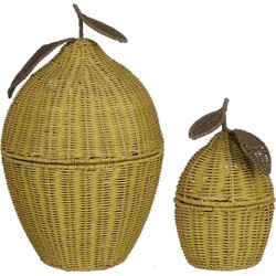 Mica Decorations Mand Lid - 30x30x48 cm - Rotan - Geel - Set van 2