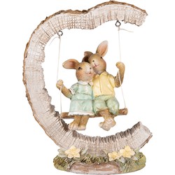 Clayre & Eef Beeld Konijn 16 cm Bruin Groen Polyresin Woonaccessoires