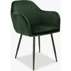 Furnicher Brando Eetkamerstoel - Fluwelen bekleding - Modern design - Stalen frame - Groene fluweel - Zwarte poten
