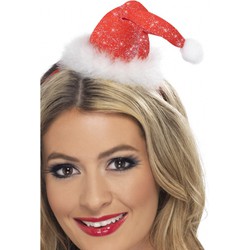 Smiffys Kerst diadeem - mini kerstmuts - rood - polyester - haarband - Verkleedattributen