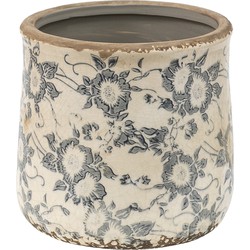 Clayre & Eef Bloempot  Ø 14x14 cm Grijs Beige Keramiek Bloemen Bloempot binnen