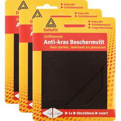 3x deltafix anti-krasvilt - knipvel - zwart - 90 x 100 mm - Meubelviltjes