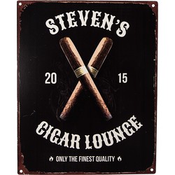 Clayre & Eef Tekstbord  20x25 cm Zwart Ijzer Sigaren Steven's cigar lounge Wandbord