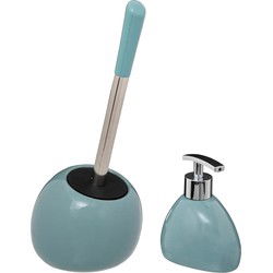 5Five Badkamer accessoires set - ijsblauw - zeeppompje en wc-borstel - Badkameraccessoireset