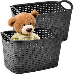 Plasticforte Opbergmand/kastmandje - 2x - 6,4 liter - zwart - kunststof - 19 x 29 x 18 cm - Opbergmanden