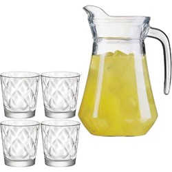 Luminarc schenkkan/waterkan van glas 1.6 liter met 6x waterglazen van 240 ml - Schenkkannen