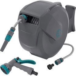 Slanghaspel 20m+2m slanghaspel Aan de muur gemonteerde slangbox RollUp met vergrendeling en 9 sproeifuncties 180° draaibaar
