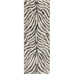 Boho Zebra Loper Gang CYBELE - DonkerGrijs/Beige - 80x220 cm 