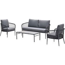Tropea loungeset - 4-dlg - carbon black - rope donker grijs